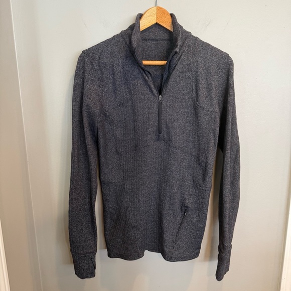 Lululemon Runderful 1/2 Zip Long Sleeve Shirt Grey Herringbone Sz 10‎ Reflective - Picture 7 of 15